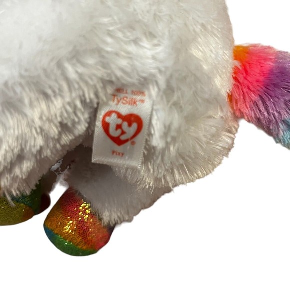 Ty Beanie Boos Medium Pixy White Rainbow Unicorn Stuffed Animal Plush 9" - Picture 4 of 4